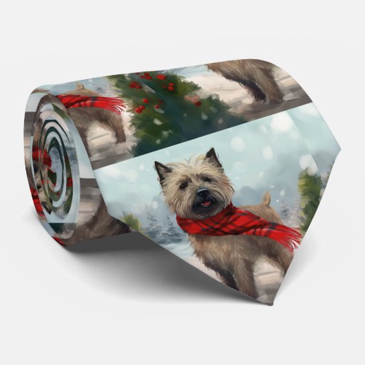 Cairn Terrier Hond in Sneeuw Kerstmis Stropdas (Opgerold)