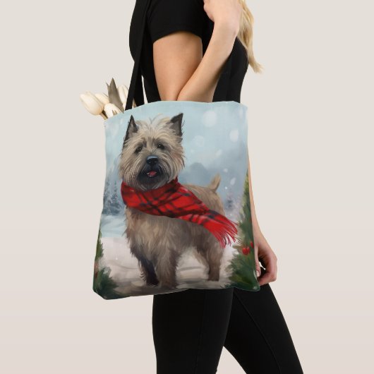 Cairn Terrier Hond in Sneeuw Kerstmis Tote Bag (Dichtbij)