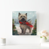 Cairn Terrier Hond in Sneeuw Kerstmis Vierkante Klok (Huis)