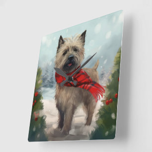 Cairn Terrier Hond in Sneeuw Kerstmis Vierkante Klok