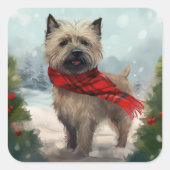 Cairn Terrier Hond in Sneeuw Kerstmis Vierkante Sticker (Voorkant)