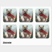 Cairn Terrier Hond in Sneeuw Kerstmis Vierkante Sticker (Vel)