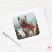 Cairn Terrier Hond in Sneeuw Kerstmis Vierkante Sticker (Envelop)