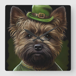 Cairn Terrier hond in St. Patrick's Day jurk Vierkante Klok