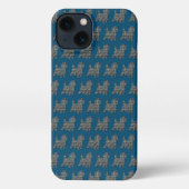 Cairn Terrier Hond Leuk Silhouet Grid Blauw iPhone Hoesje (Achterkant)