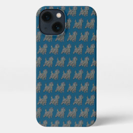 Cairn Terrier Hond Leuk Silhouet Grid Blauw iPhone 13 Hoesje