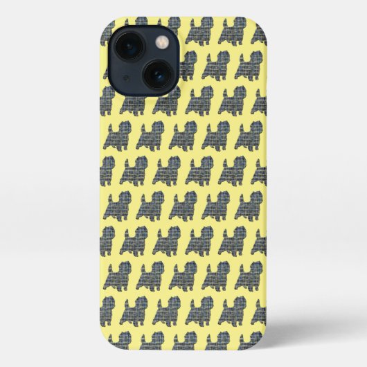 Cairn Terrier Hond Leuk Silhouet Grid Geel iPhone Hoesje (Achterkant)
