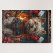 Cairn Terrier-hond met kerstcadeaus bij de open ha Legpuzzel (Horizontaal)