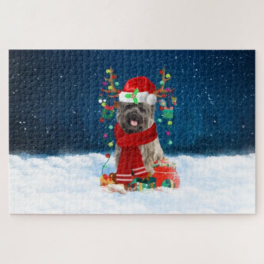 Cairn Terrier hond met kerstcadeaus Legpuzzel (Horizontaal)
