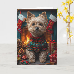 Cairn Terrier hond met kerstcadeaus open haard Kaart