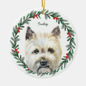 Cairn Terrier Hond Monogram Naam Vakantie krans Keramisch Ornament (Voorkant)