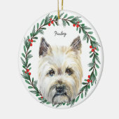 Cairn Terrier Hond Monogram Naam Vakantie krans Keramisch Ornament (Links)