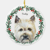 Cairn Terrier Hond Monogram Naam Vakantie krans Keramisch Ornament (Achterkant)