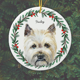 Cairn Terrier Hond Monogram Naam Vakantie krans Keramisch Ornament