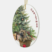Cairn Terrier Hond Rieten Mand Kerstmis Keramisch Ornament (Links)