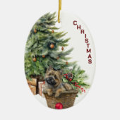 Cairn Terrier Hond Rieten Mand Kerstmis Keramisch Ornament (Voorkant)