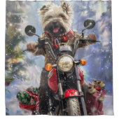 Cairn Terrier Hond Rijden Motorfiets Kerstmis Douchegordijn (Voorkant)