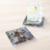 Cairn Terrier Hond Rijden Motorfiets Kerstmis Glazen Onderzetter (Schuin)