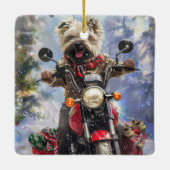 Cairn Terrier Hond Rijden Motorfiets Kerstmis Keramisch Ornament (Achterkant)