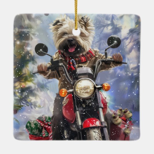 Cairn Terrier Hond Rijden Motorfiets Kerstmis Keramisch Ornament (Achterkant)