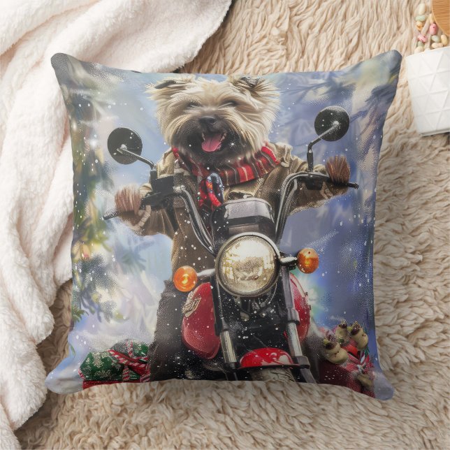 Cairn Terrier Hond Rijden Motorfiets Kerstmis Kussen (Deken)