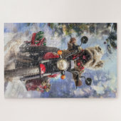 Cairn Terrier Hond Rijden Motorfiets Kerstmis Legpuzzel (Horizontaal)