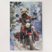 Cairn Terrier Hond Rijden Motorfiets Kerstmis Legpuzzel (Verticaal)