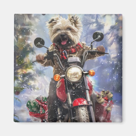 Cairn Terrier Hond Rijden Motorfiets Kerstmis Magneet (Voorkant)