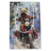 Cairn Terrier Hond Rijden Motorfiets Kerstmis Medium Cadeauzakje (Voorkant)