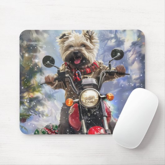 Cairn Terrier Hond Rijden Motorfiets Kerstmis Muismat (Met muis)