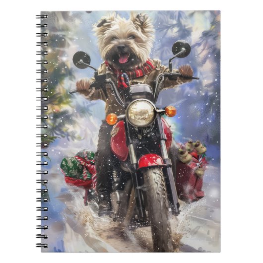 Cairn Terrier Hond Rijden Motorfiets Kerstmis Notitieboek (Voorkant)