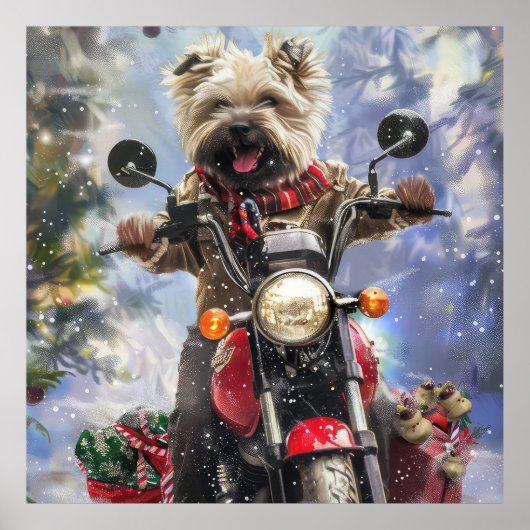 Cairn Terrier Hond Rijden Motorfiets Kerstmis Poster (Voorkant)