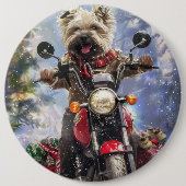 Cairn Terrier Hond Rijden Motorfiets Kerstmis Ronde Button 6,0 Cm (Voorkant)