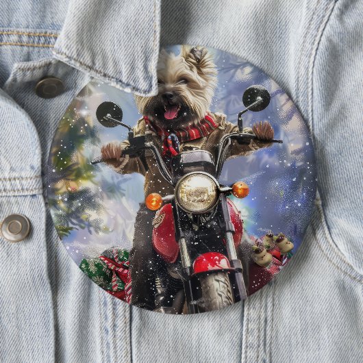 Cairn Terrier Hond Rijden Motorfiets Kerstmis Ronde Button 6,0 Cm (In situ)