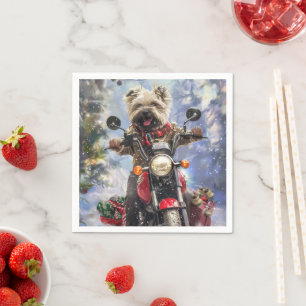 Cairn Terrier Hond Rijden Motorfiets Kerstmis Servet