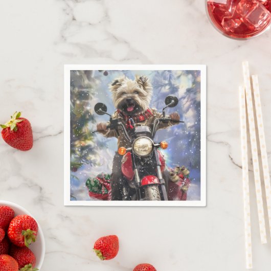 Cairn Terrier Hond Rijden Motorfiets Kerstmis Servet (Insitu)