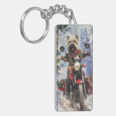 Cairn Terrier Hond Rijden Motorfiets Kerstmis Sleutelhanger (Voorkant Links)