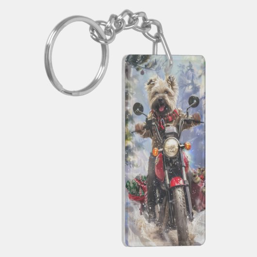 Cairn Terrier Hond Rijden Motorfiets Kerstmis Sleutelhanger (Voorkant Links)