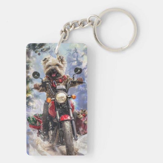 Cairn Terrier Hond Rijden Motorfiets Kerstmis Sleutelhanger (achterkant)