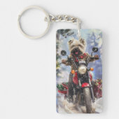 Cairn Terrier Hond Rijden Motorfiets Kerstmis Sleutelhanger (Voorkant)