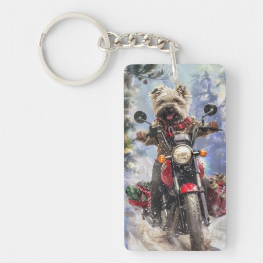 Cairn Terrier Hond Rijden Motorfiets Kerstmis Sleutelhanger (Voorkant)