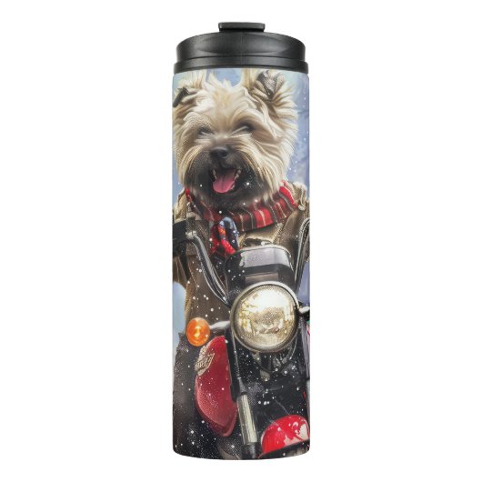 Cairn Terrier Hond Rijden Motorfiets Kerstmis Thermosbeker (Voorkant)