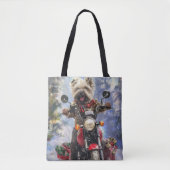Cairn Terrier Hond Rijden Motorfiets Kerstmis Tote Bag (Voorkant)