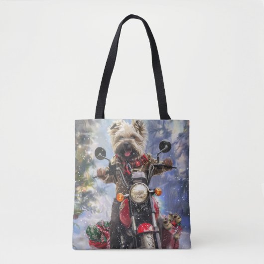 Cairn Terrier Hond Rijden Motorfiets Kerstmis Tote Bag (Voorkant)