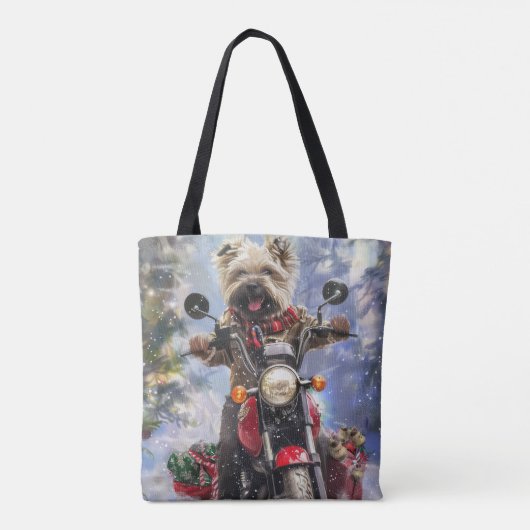 Cairn Terrier Hond Rijden Motorfiets Kerstmis Tote Bag (Achterkant)