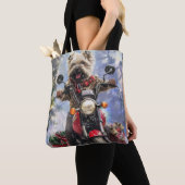 Cairn Terrier Hond Rijden Motorfiets Kerstmis Tote Bag (Dichtbij)