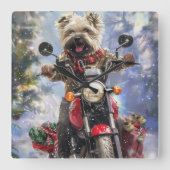 Cairn Terrier Hond Rijden Motorfiets Kerstmis Vierkante Klok (Voorkant)