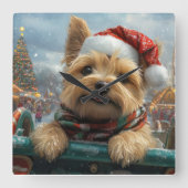 Cairn Terrier Hond Roller Coaster Kerstmis Vierkante Klok (Voorkant)