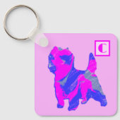 Cairn Terrier Hond Roze & Blauw Silhouet Monogram Sleutelhanger (Voorkant)
