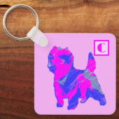Cairn Terrier Hond Roze & Blauw Silhouet Monogram Sleutelhanger (Voorkant)